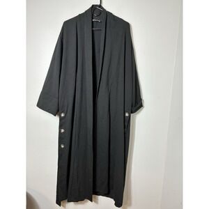 Made In Italy‎ Duster OS Up To XL Black Cotton Goth Grunge Button Detail